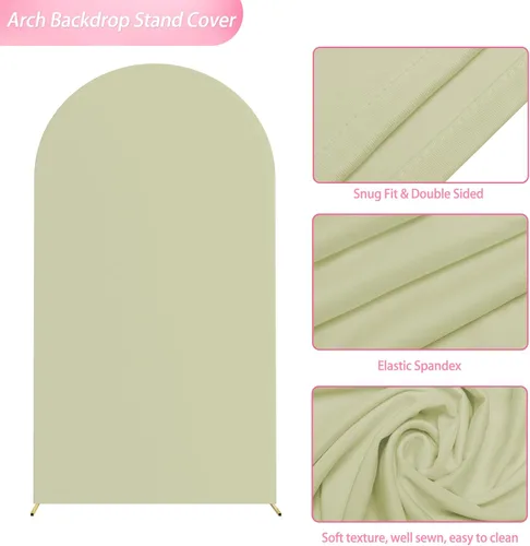 Miniatura 4 de Wokceer Cubierta de fondo de arco de boda de 7.2 pies de elastano, ajustada, color verde salvia, cubierta de arco de arcos de Chiara para decoración