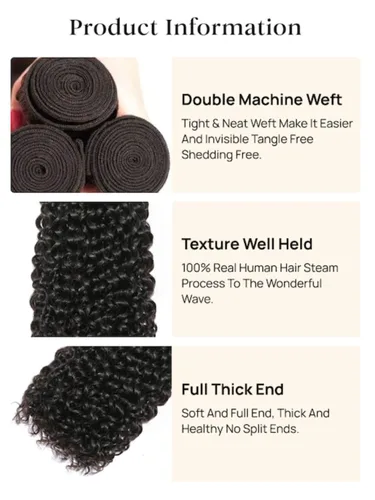 Miniatura 5 de Nadula Cabello humano rizado malasio, 3 paquetes de 12 10 8 pulgadas, 100% sin procesar virgen Jerry extensiones de trama de cabello humano rizado