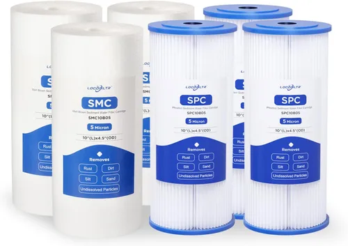 Cartucho de repuesto de filtro de agua para toda la casa, polipropileno de 5 micras y filtro de sedimento plisado de 5 micrones, paquete de 6