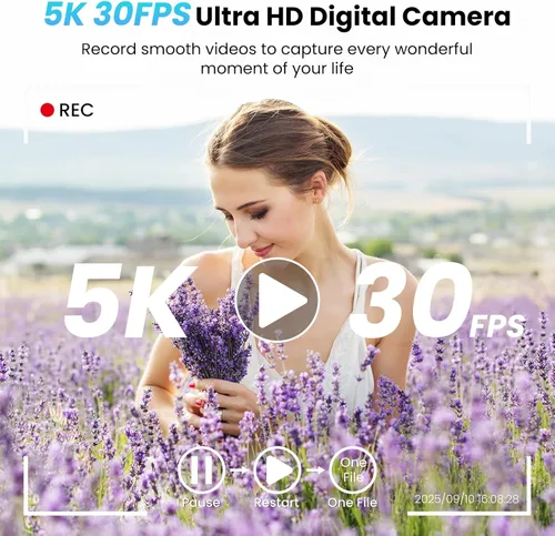 Miniatura 2 de Cámara digital de 5K 80 megapíxeles con pantalla dual de 3.5"+2" para fotografía con enfoque automático, cámara de videoblogs de 18X zoom digital