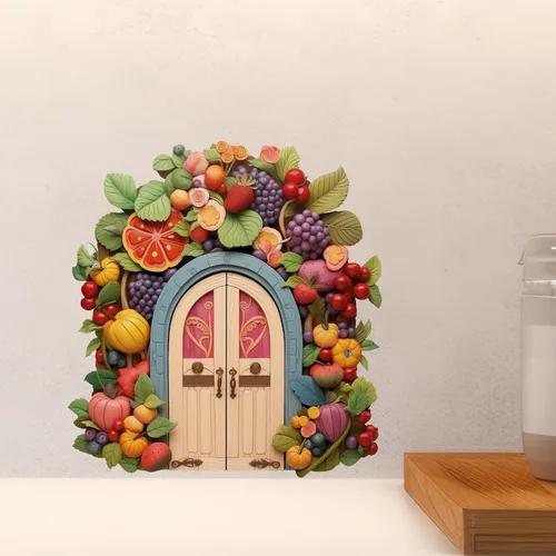 Miniatura 5 de Decoración colorida de la casa del jardín de frutas - Adhesivo de pared para puerta