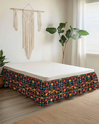 Falda de cama floral colorida tamaño King de 18 pulgadas de caída, ajustable y elástica envolvente, plisada, con volantes de polvo de lujo para cama