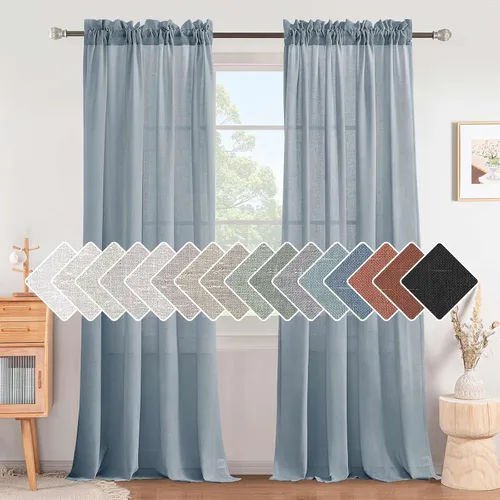 Miniatura 31 de H.VERSAILTEX Cortinas de Lino con Textura Filtradoras de Luz para Tratamiento de Ventanas de Sala de Estar, Cortinas Naturales Duraderas