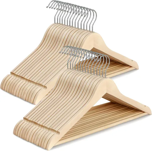 Miniatura 7 de TOPIA HANGER Perchas de madera natural sin terminar, paquete de 18 unidades, gancho giratorio de 360° y muescas de hombro cortadas suavemente