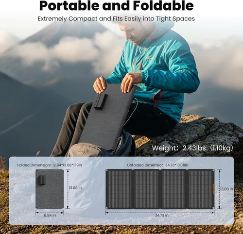 Miniatura 2 de Paneles solares portátiles de 50 W, cargador de panel solar plegable IP68 impermeable con puertos USB-A y USB-C, salida de 18 V CC para pequeña 50