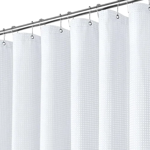 Miniatura 11 de Inhousolu - Cortina de ducha de tela, tejido de gofre, poliéster de 7.07 oz/m², dobladillo pesado, ganchos de metal incluidos, repelente al agua