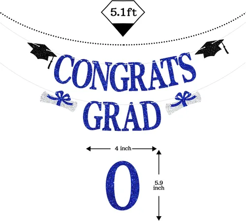 Miniatura 6 de Banner de felicitaciones graduadas, decoraciones de graduación de la clase de 2024, pancarta de felicitaciones graduadas, decoraciones azules