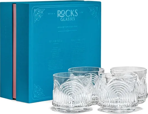 Miniatura 7 de GLASSIQUE CADEAU Vasos de Cóctel Lowball Vintage Art Deco de los años 1920 Juego de 4 Cristalería Old Fashioned de Cristal de 9 oz para Beber