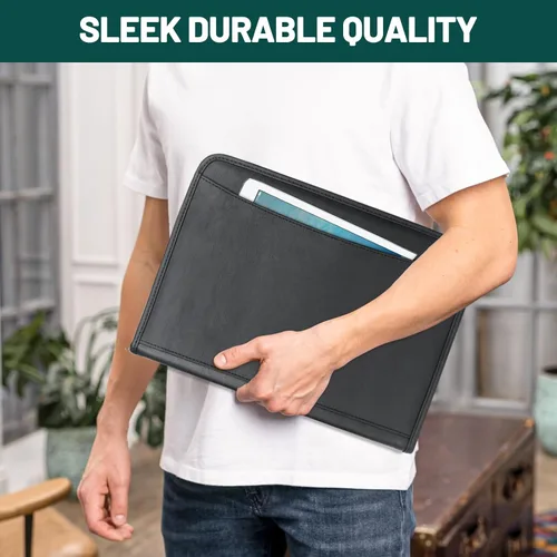 Miniatura 5 de Portfolio Business for Men - Carpeta de padfolio de 10 x 13.5 pulgadas con cremallera, cartera de piel sintética para currículum, documentos