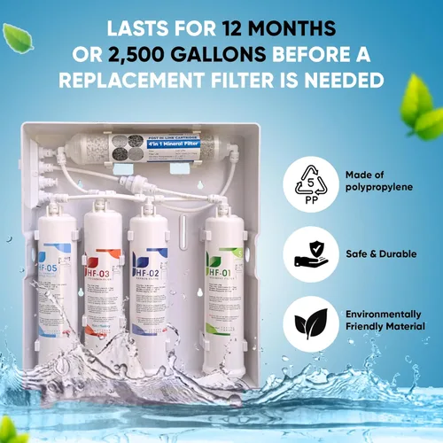 Miniatura 6 de Sistema de filtro de agua delgado sin tanque para debajo de la encimera, filtración de 5 etapas que elimina el olor y el cloro, incluye grifo