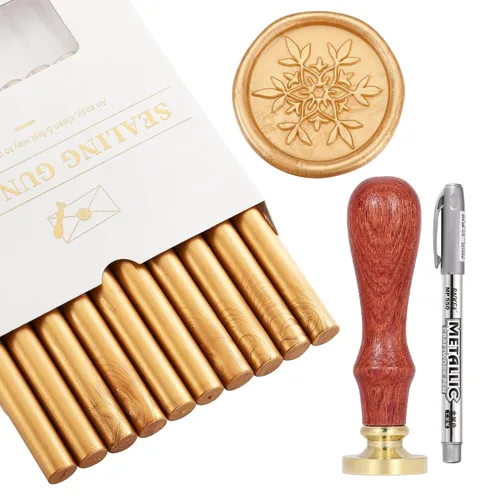 Miniatura 7 de Kit de Sellado de Cera Yoption, Sello de Cera de Navidad Feliz, 10 unidades de varillas de cera de sellado metálicas rojas y verdes con bolígrafo