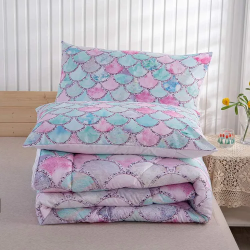 Miniatura 6 de MUSOLEI Juego de edredón de sirena para niñas, colcha de sirena con escamas arcoíris 3D, juego de ropa de cama twin duradero para niñas, juego