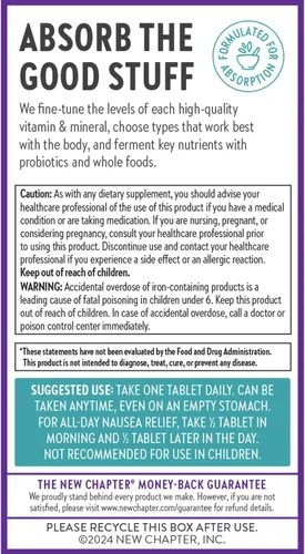 Miniatura 6 de New Chapter Vitaminas multivitamínico prenatal con metilfolato + colina para mamá saludable bebé, uno diario, 60