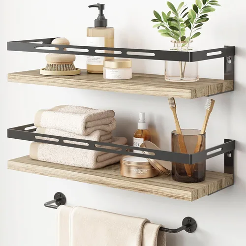 Miniatura 10 de YGEOMER - Estantes flotantes para organizador de baño sobre inodoro, estantes de baño montados en la pared con toallero, estante de pared