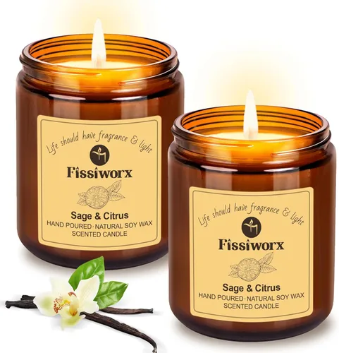 Miniatura 20 de Fissiworx Juego de 2 velas perfumadas de lavanda, cera de soja natural vertida a mano, 60 horas de combustión de larga duración, relaja y alivia