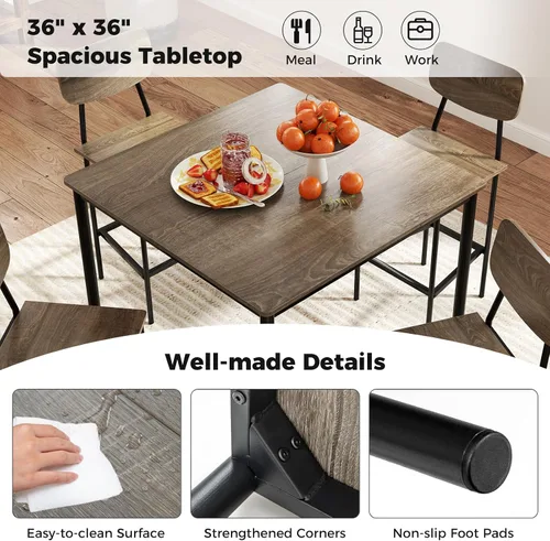 Miniatura 3 de GOFLAME Juego de mesa de comedor de 5 piezas para espacios pequeños, mesa de cocina y sillas para 4 personas con marco de acero, juego de mesa