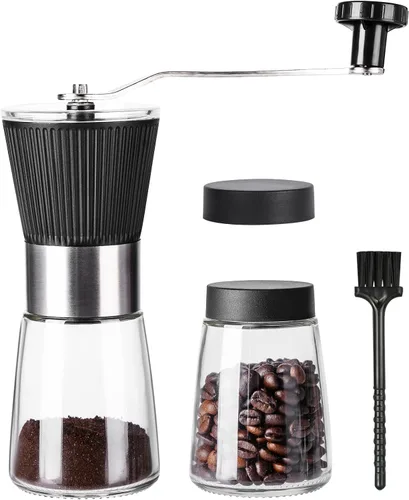 Miniatura 9 de PARACITY Molinillo Manual de Granos de Café con Rebaba de Cerámica, Molinillo de Café Manual Pequeño con 2 Frascos de Vidrio (11 Onzas por Frasco)
