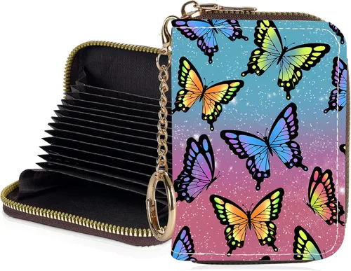 Miniatura 12 de Tarjetero de crédito para mujer, pequeña cartera RFID con cierre de llavero, bonita cartera de piel sintética, carteras para tarjetas de crédito