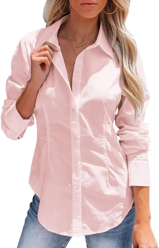 Miniatura 6 de Camisas con botones para mujer, camisas de vestir de manga larga, sin arrugas, cuello para el trabajo, oficina, blusas sólidas, blusas ajustadas