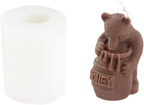 Molde de vela de silicona 3D de oso robador de miel, divertido molde para hacer velas, aroma, cera de soja, jabón, yeso, resina epoxi, moldes de oso