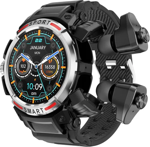 Tuanzi GT100 2 en 1 Smartwatch con auriculares TWS 1.43 pulgadas 128MB Ronda impermeable Música MP3 Altavoz NFC Smart Watch Auriculares Bluetooth