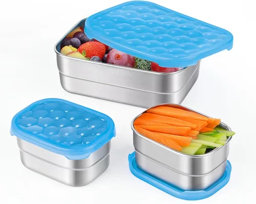 Miniatura 24 de Tanjiae Recipientes Pequeños de Acero Inoxidable para Almuerzo para Niños A Prueba de Fugas Sin BPA Recipientes para Aperitivos con Tapas