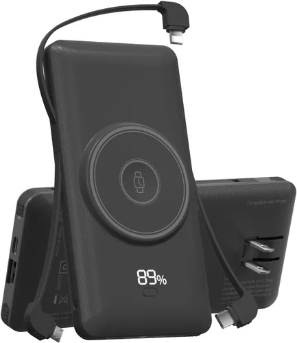 Miniatura 11 de Cargador portátil magnético de 10000 mAh para iWatch e iPhone, banco de energía inalámbrico de carga rápida USB C de 22.5W con cables integrados