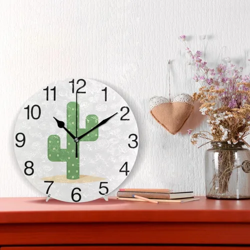Miniatura 2 de senya Reloj de pared redondo de cactus del desierto, pintura al óleo silenciosa sin tictac, decorativo para el hogar, oficina, escuela, arte