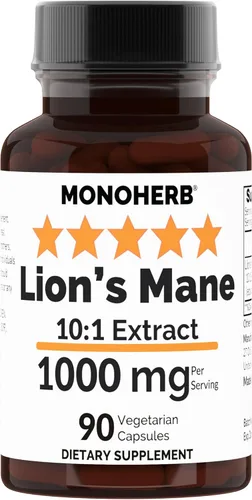 MONOHERB Extracto de hongo melena de león 1000 mg - 90 Cápsulas Vegetarianas