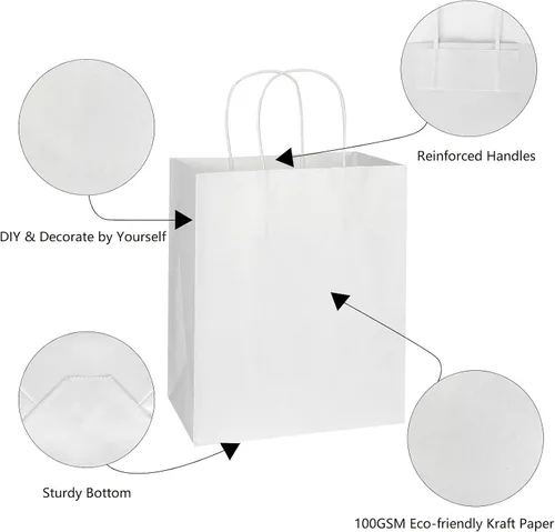 Miniatura 5 de Toovip Cada paquete de 100 bolsas medianas de papel kraft blanco y verde con asas a granel