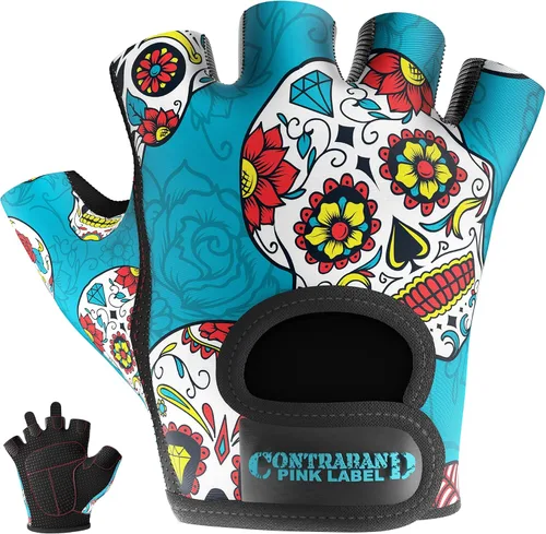 Contraband Pink Label 5237 – Guantes de levantamiento de pesas con calavera, para mujer, Serie Design (1 par), Verde, XS