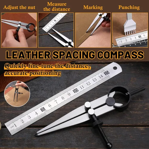 Miniatura 2 de El kit de herramientas de trabajo de cuero incluye cuchillo de corte, bruñidor de bordes, punzón de costura de 1/2/4/6, herramienta de geometría