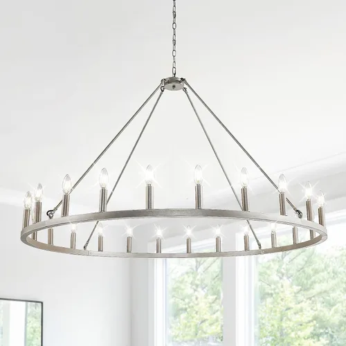 Miniatura 7 de Candelabro de 12 luces de plata con rueda de vagón, candelabros de granja para comedor, lámpara de iluminación rústica para entrada, candelabros