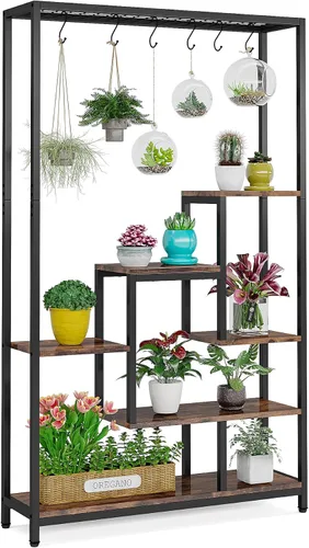 LITTLE TREE Soporte alto para plantas de interior de 5 niveles, estante de metal grande de 70.9 pulgadas para macetas de bonsái, estante de Marrón