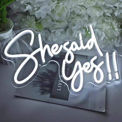 Miniatura 6 de SYLHOME Cartel de neón con luz LED de «She Said Yes !! Propose Engagement Marry Me», letrero de decoración de pared, despedida de soltera, despedida
