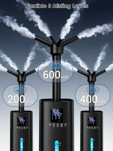 Miniatura 4 de Humidificador Nexva de 15L/4Gal para Habitación Grande, Neblina de 600mL/h, Cobertura de 1200 pies², Control Automático de Humedad, Tiempo de Negro