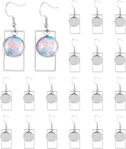 Miniatura 13 de FASHEWELRY 54Pcs Bandejas de bisel para pendientes de acero inoxidable en blanco Geometría rombos lágrima con cabujones de vidrio redondo de 12 mm