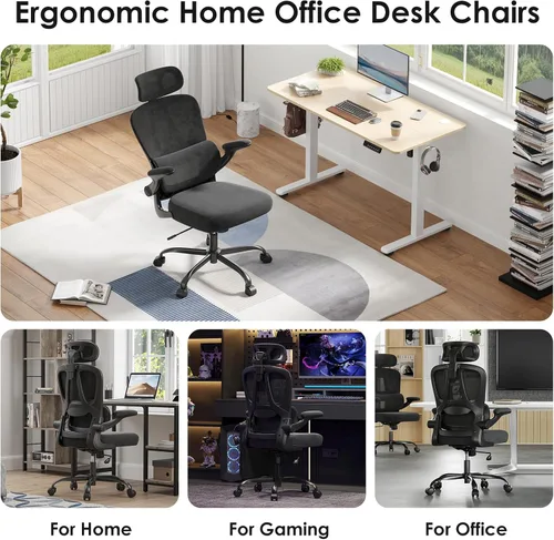 Miniatura 6 de Farini Silla de oficina ergonómica, silla de escritorio con reposacabezas y soporte lumbar, silla giratoria de oficina en casa con reposacabezas