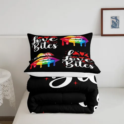 Miniatura 5 de Manfei Juego de edredón de labios arcoíris, tamaño individual, colorido juego de ropa de cama sexy de 2 piezas para niños, niñas, adolescentes