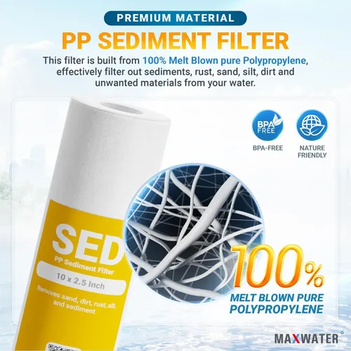 Miniatura 5 de Max Water Sistema de filtración de agua de 1 etapa de 10 pulgadas para toda la casa con carcasa transparente y filtro de sedimento de polipropileno
