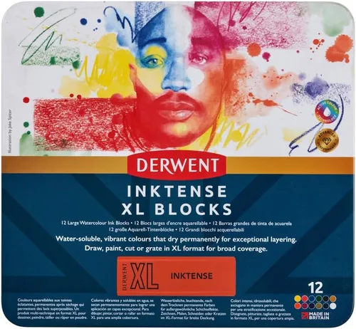 Miniatura 3 de Derwent Inktense 2306162 Bloques XL 12 latas, juego de 12, bloques extra grandes de 2.36 pulgadas, solubles en agua, ideal para dibujar, dibujar
