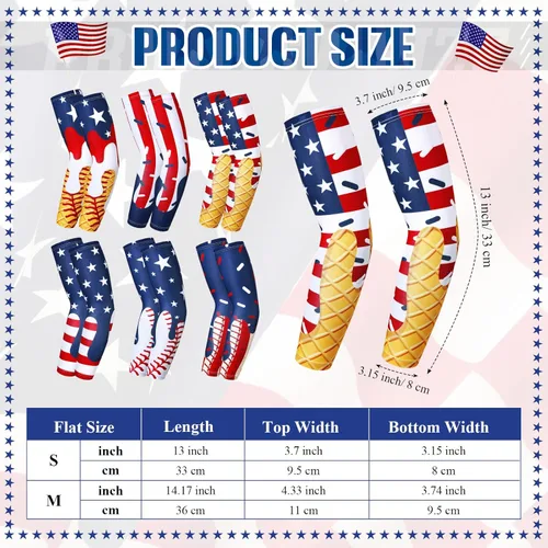 Miniatura 2 de Shyyween 6 pares de mangas de brazo de béisbol de goteo de helado para jóvenes, protección solar cruzada, manga de compresión para brazo, bandera