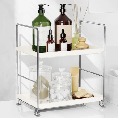 Miniatura 9 de FSyueyun Organizador de Encimera de Baño de 2 Niveles, Instalación Sin Herramientas, Organizador de Estante de Maquillaje de Plásticos Premium