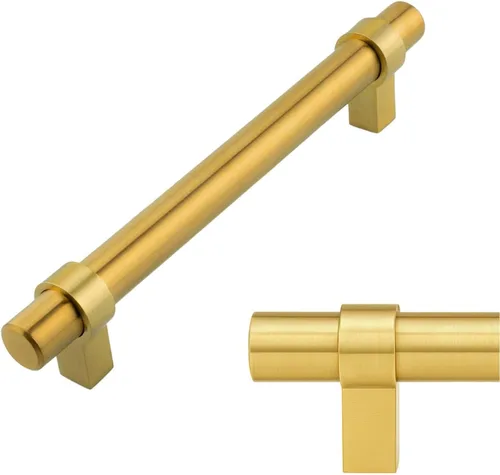 Miniatura 29 de Modket Paquete de 1 manija estilo barra europea de oro cepillado para gabinete de acero inoxidable 304 de 2 pulgadas