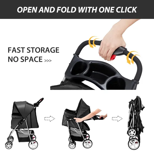 Miniatura 7 de Unisakey Cochecito para mascotas de 4 ruedas para perros pequeños y medianos y gatos, 10 a 33 libras, cochecito plegable para perros y gatos