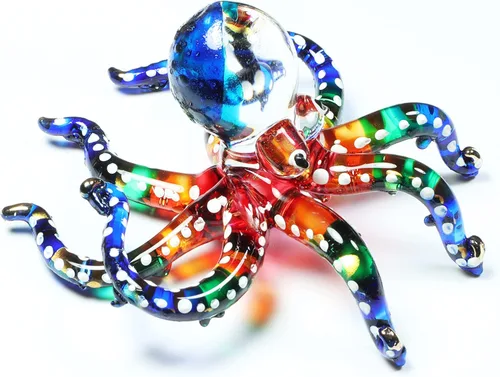 Miniatura 5 de WitnyStore Figura pequeña de pulpo arcoíris punteado dorado de 5½ pulgadas, pulpos de vidrio soplado a mano, calamares, sepia, moluscos marinos