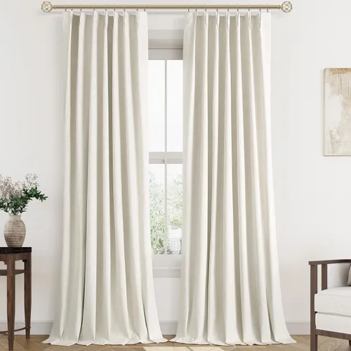 Miniatura 27 de Cortinas opacas plisadas de lino beige y blanco de 90 pulgadas de largo para dormitorio o sala de estar, juego de 2 paneles, oscurecimiento