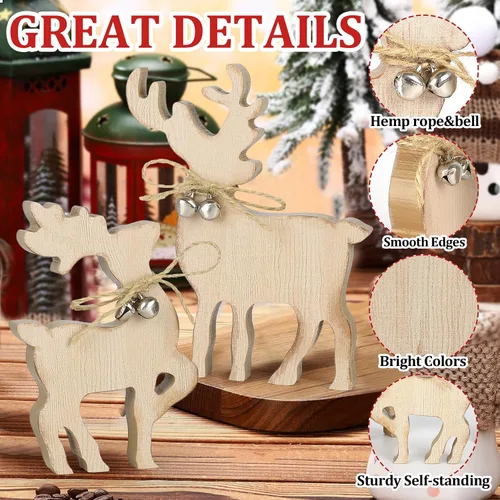 Miniatura 3 de COCHIE Decoración Bonita de Bandeja Escalonada Navideña para Interiores, Decoraciones de Mesa Navideñas de Reno de Madera y Centro de Mesa de Árbol