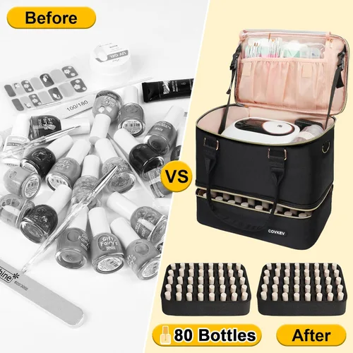 Miniatura 9 de Covkev Organizador de esmalte de uñas, capacidad para 80 botellas (0.5 fl oz/15 ml) y lámpara de uñas, estuche organizador de uñas de doble capa