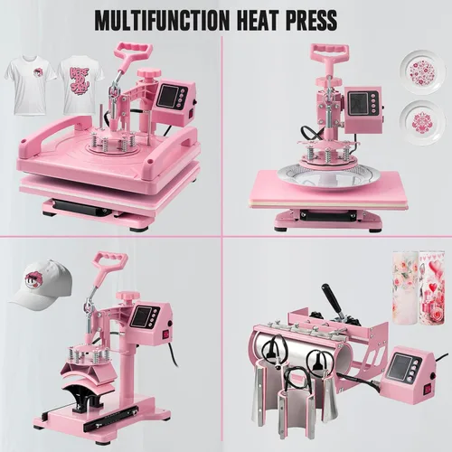 Miniatura 2 de Leomru Máquina de Prensa de Calor 8 en 1 de 15x15 Pulgadas, Máquina de Prensa de Calor para Camisetas Sombrero Gorra Taza Placa 360° Swing Away